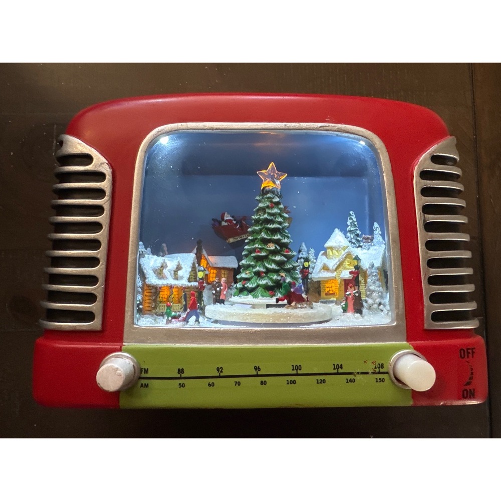 Roman Inc 2011 Vintage Style Red Christmas Radio Musical Animated Village 34434